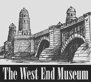 the west end museum logo with image of charles river bridge
