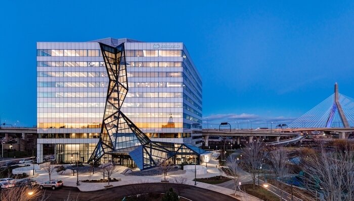 square glass building in boston skyline