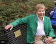 Polly Flansburgh in her bench