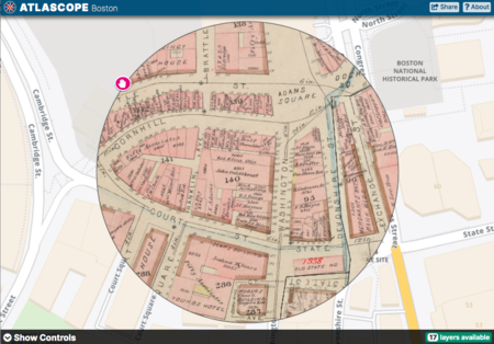 old map of the city of boston