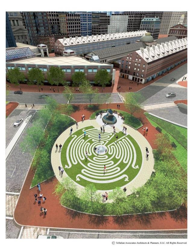 arial view of the maze on the Rose Kennedy Greenway