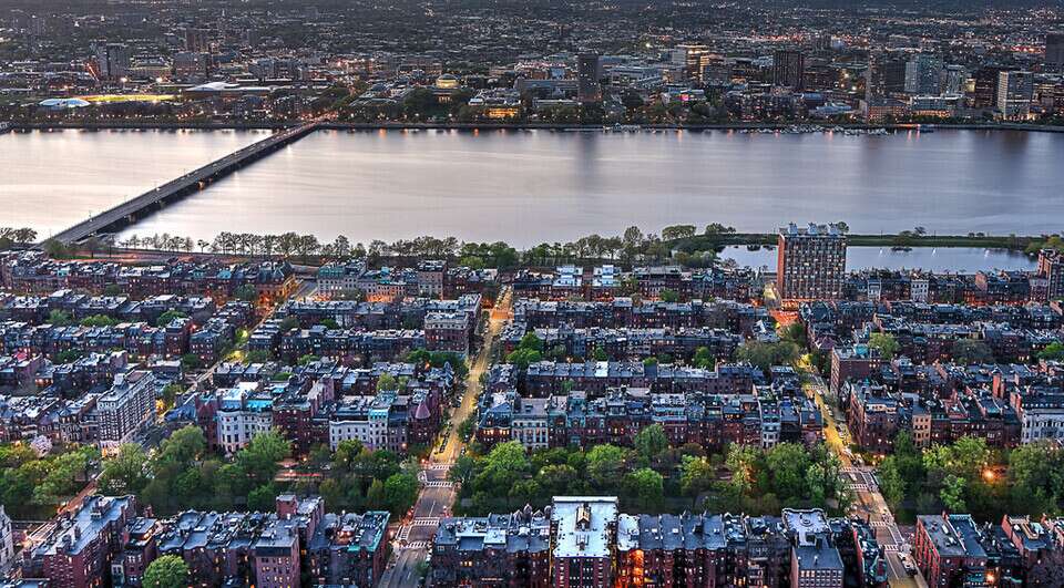 view of the charles river and cambridge from above the back bay boston