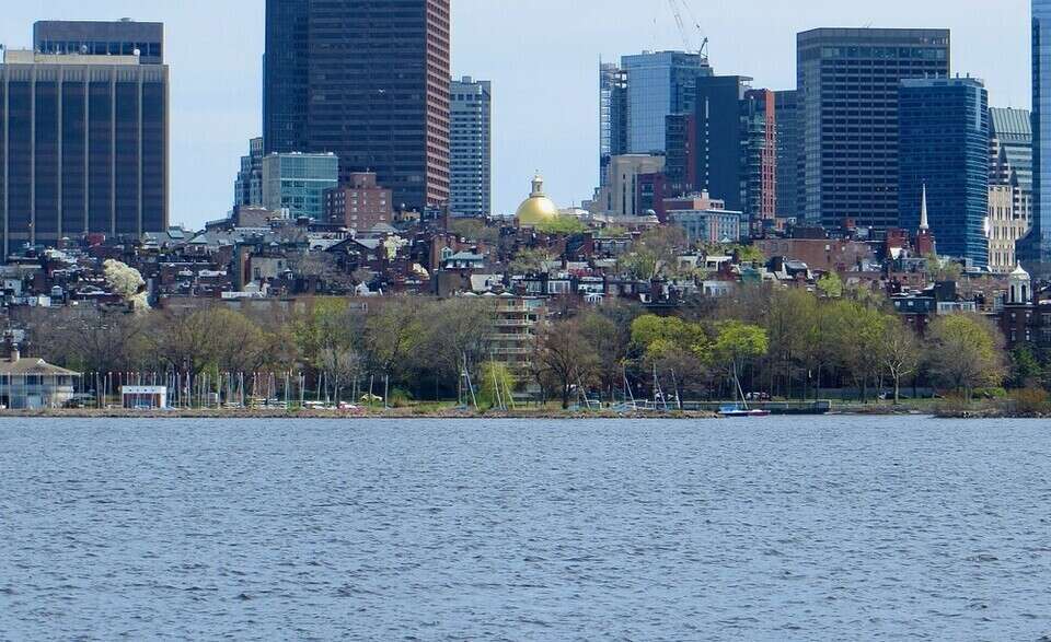 view of beacon hill from the charles river