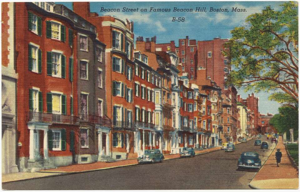 Postcard showing Beacon Hill by the Common