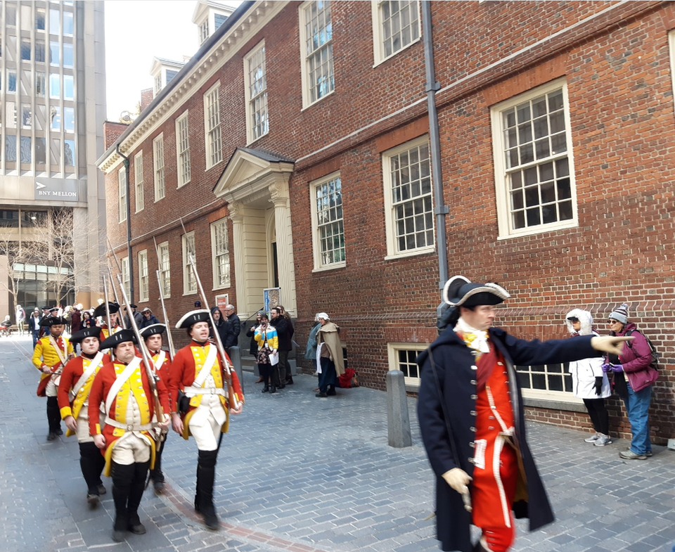 reenactors of British loyalists in boston