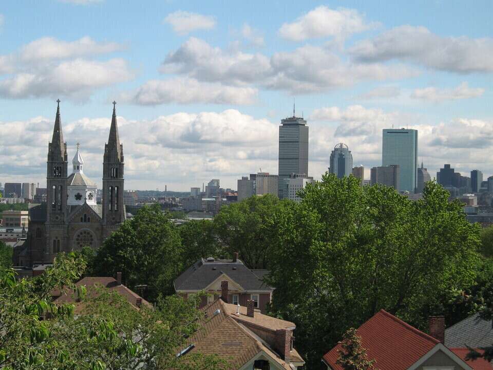 view of mission hill and boston skyline